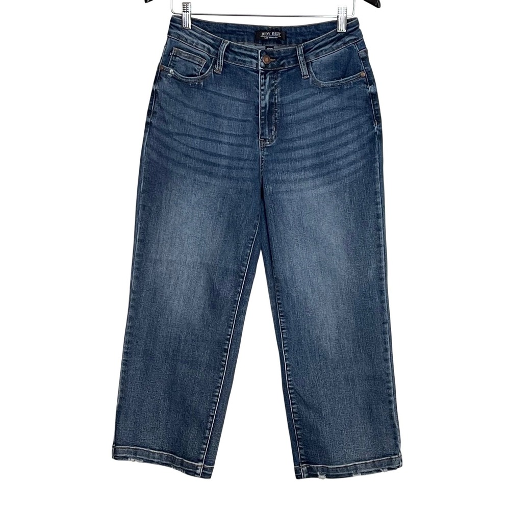 Judy Blue Los Angeles Women's‎ Wide Leg Cropped Jeans Blue Wash 9/29 Distressed